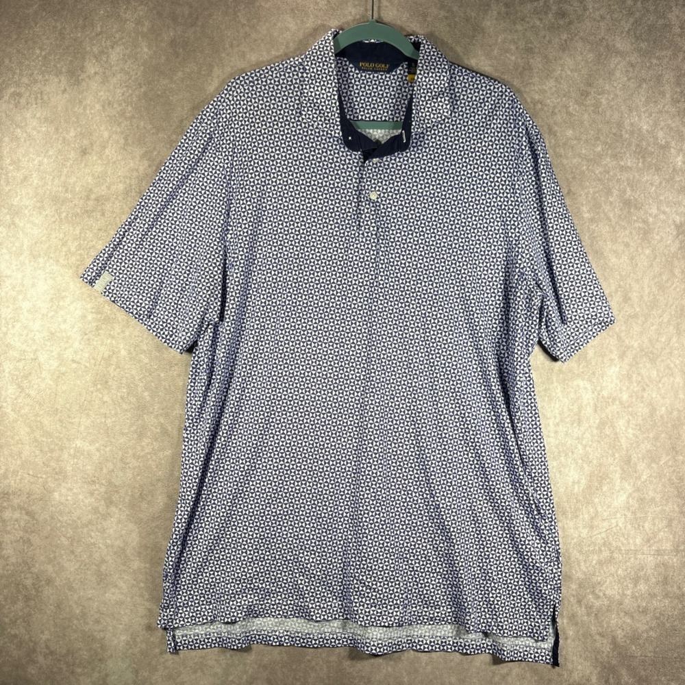 Polo Ralph Lauren Golf Polo Men XL Blue Geometric Print Short Sleeve Cotton‎